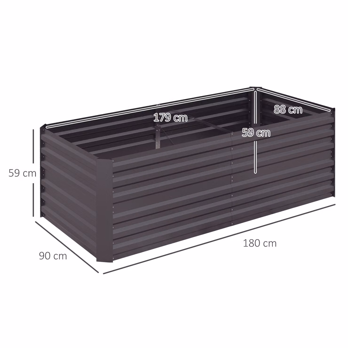Outsunny Set of 2 Galvanised Steel Raised Garden Beds in Dark Grey, W/D/H: 180 x 90 x 59 cm – 3
