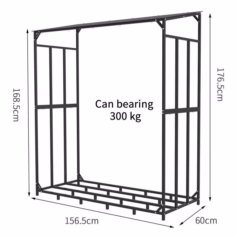 SPETLEK Large Metal Firewood Storage Rack in Black, H 176.5 x W 156.5 x D 60 cm – 2