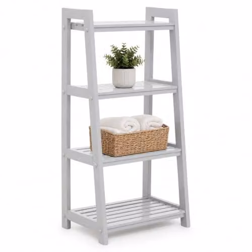 Orsina Contemporary Four Tier Ladder Shelf Unit in White and Grey, W/D/H: 90 x 45 x 180 cm