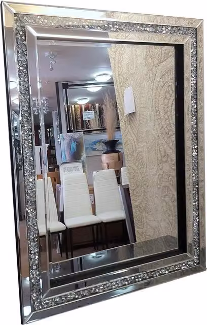 DEENZ Crushed Diamond Crystal Glass Wall Mirror, Silver, W: 60 cm, H: 80 cm