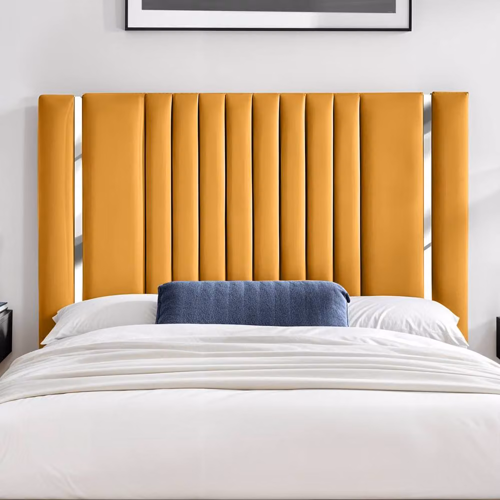 UK Bed Furniture Valencia Upholstered Velvet Slatted Base Bed in Yellow, W/D/H: 120 x 200 cm – 2