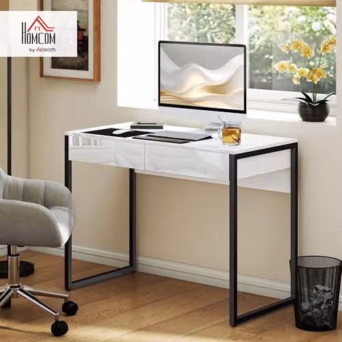 HOMCOM High Gloss Minimalist Computer Desk in White and Black, W: 100 cm x D: 50 cm x H: 75 cm – 2