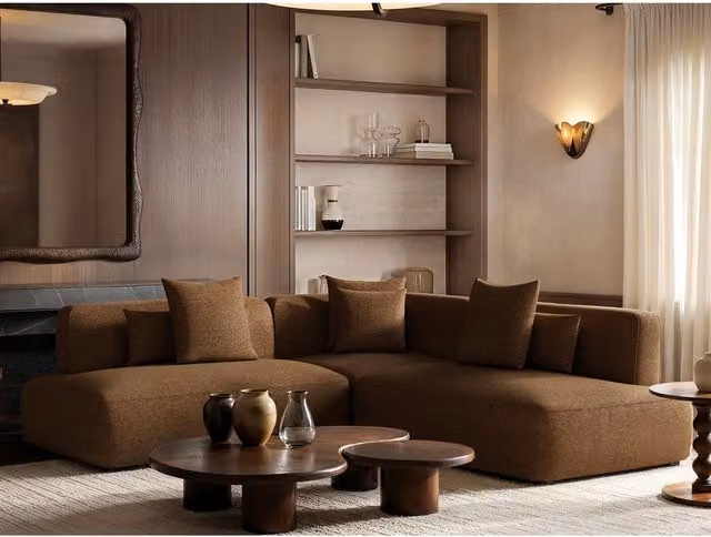 Solace+Co Luna Large L-Shape Left-Facing Sofa in Brown Chenille Fabric with Scatter Cushions