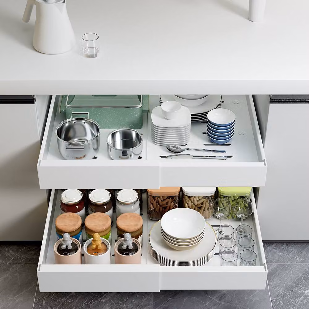 Appaso Pull Out Cabinet Organizer with 2 Slide Out Plastic Drawers in White, Depth: 42 cm – 2