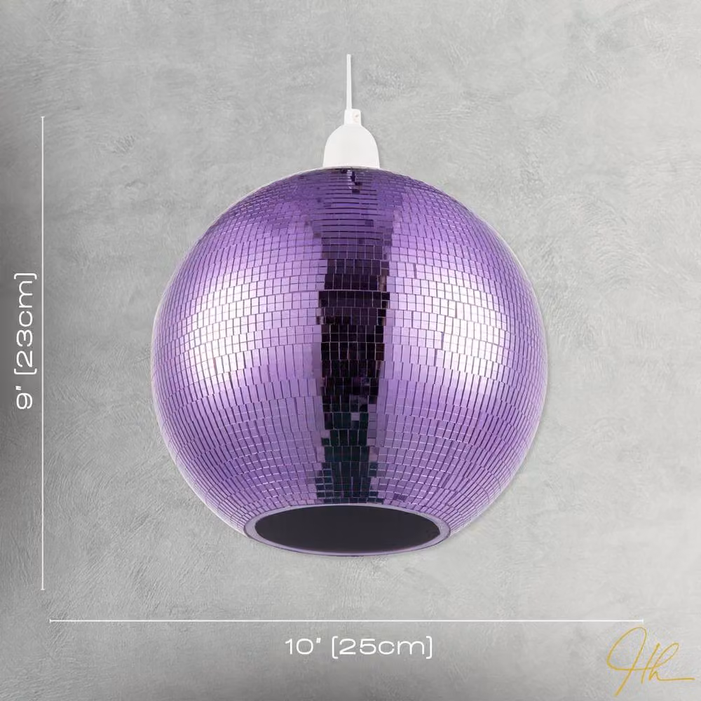 Happy Homewares Shiny Disco Mosaic Ball Pendant Shade in Purple Retro Style – 6