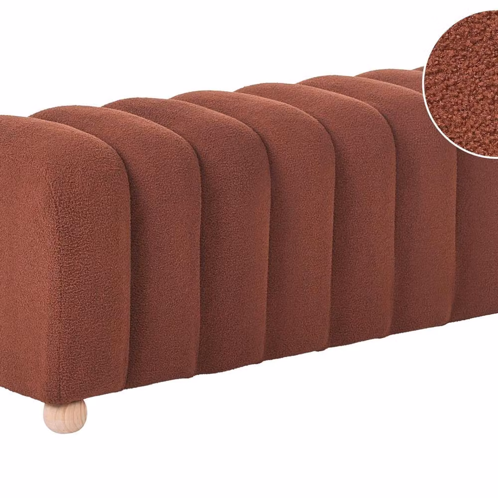 Wyld and Coco Bouclé Bed Bench in Brown with Wooden Legs – 2