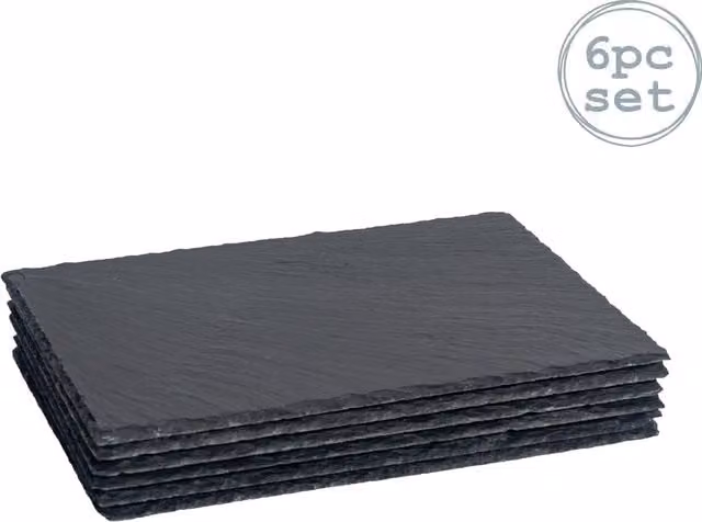 Argon Tableware Pack of 6 Grey Rectangle Slate Serving Platters, W: 30 cm, D: 20 cm