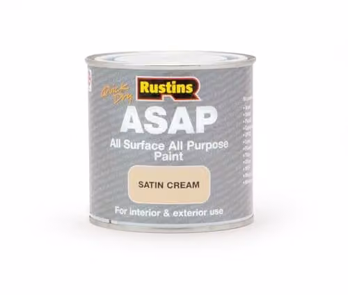 Rustins ASAP Quick Dry All Surface All Purpose Paint, Water-Based Satin Cream 250ml