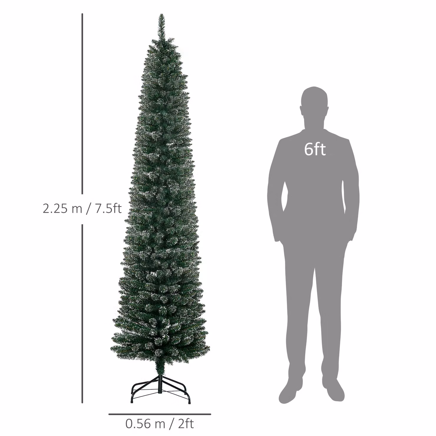 HOMCOM 7.5ft Snow Dipped Artificial Christmas Pencil Tree in Green and White with Black Stand – 3