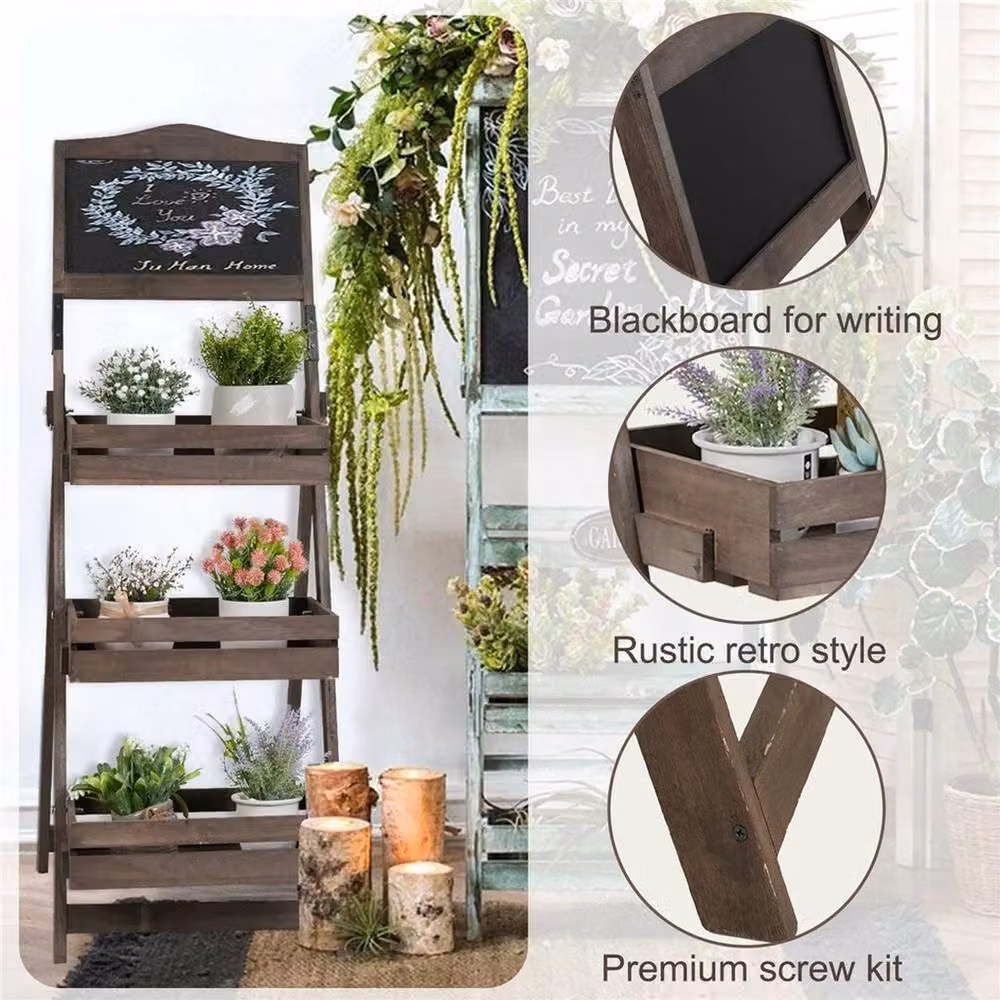 FLAVORA 3-Tier Wood A-Frame Sidewalk Menu Chalkboard Sign, Brown, W: 50 cm, D: 50 cm – 3