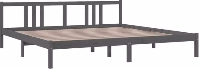 Berkfield Home Beautiful Solid Wood Pine Bed Frame, Grey, W/D/H: 200 x 169.5 x 205.5 cm