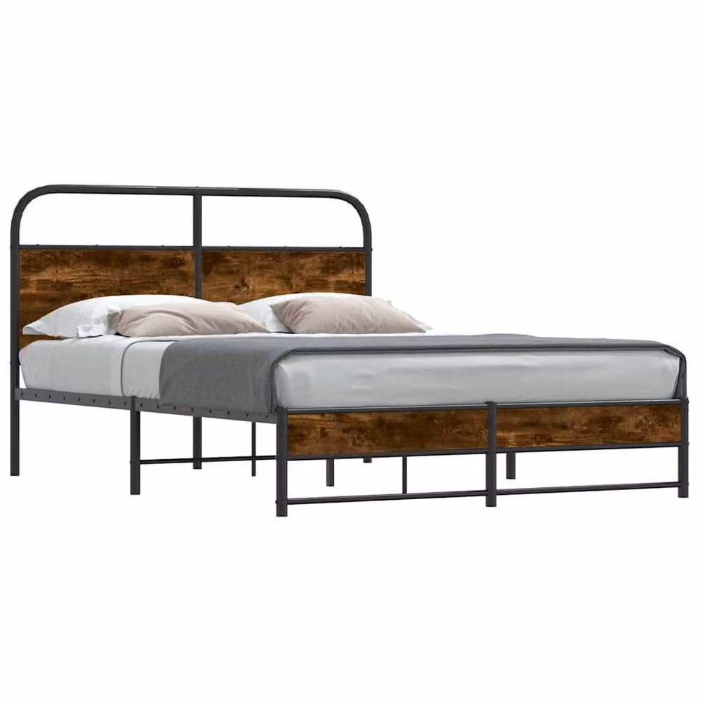 Berkfield Home Elegant Bed Frame in Smoked Oak and Brown, W/D/H: 140 x 200 cm – 3