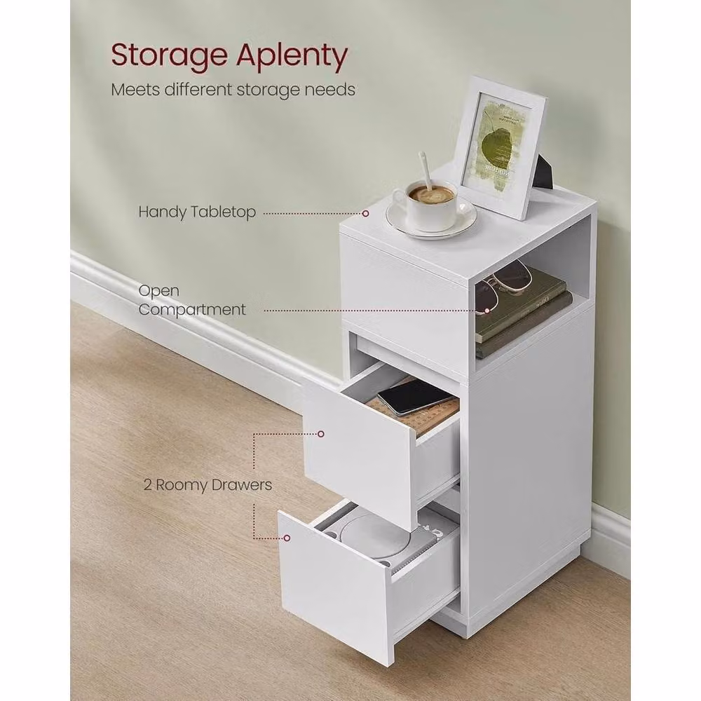 NESTLUNE 2 Drawer Wooden Bedroom Bedside Cabinet in White, W: 100 cm, D: 15 cm – 3