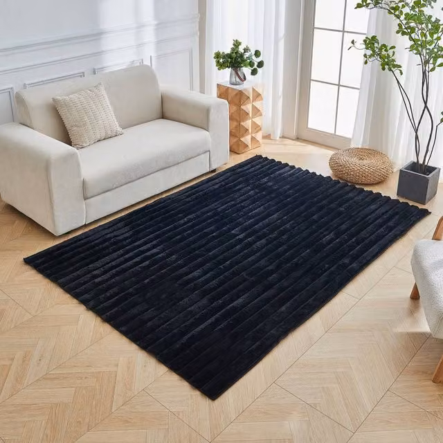GAVENO CAVAILIA Shum Black Faux Fur Rectangular Rug, W: 120 cm, D: 170 cm