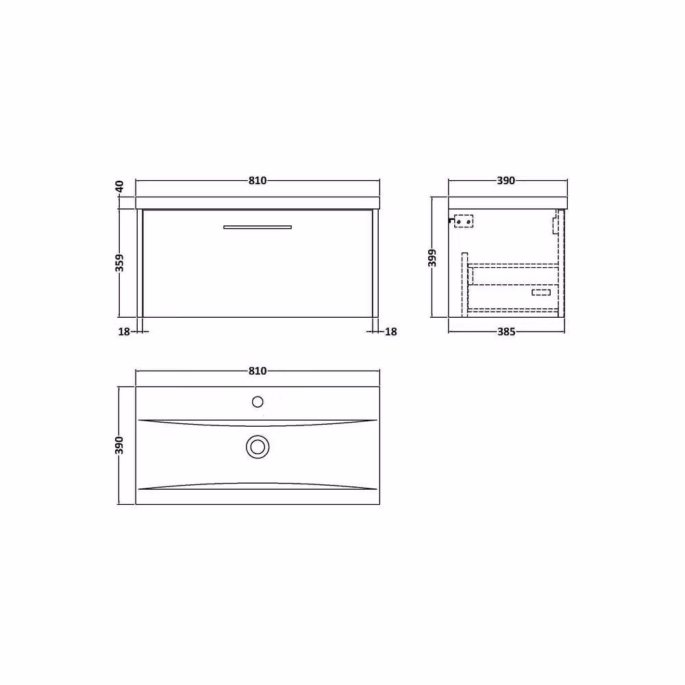 Balterley Winshill 1 Drawer Wall Hung Vanity Basin Unit, Blue, W: 80 cm – 2