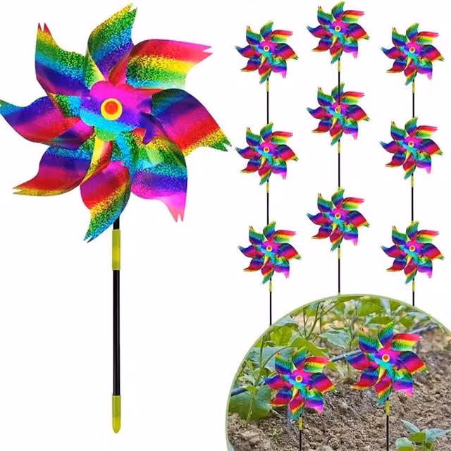 FLAVORA Rainbow 10-Piece Reflective Wind Spinner Bird Repellent in Red and Multicolour