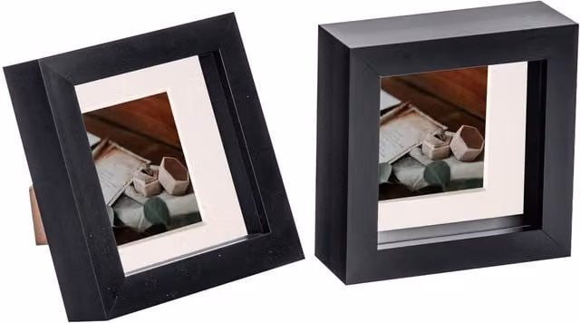 Nicola Spring Pack of 2 Minimalist 3D Box Photo Frames in Black and Yellow, Square, W/H: 10.16 x 10.16 cm with 5.08 x 5.08 cm Mount