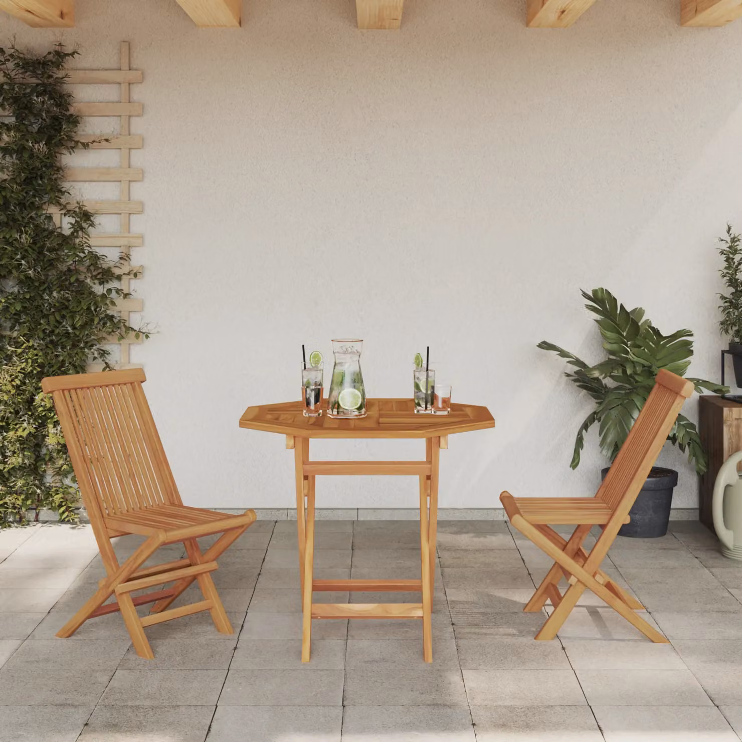 Berkfield Home 3 Piece Folding Garden Bistro Set in Beige Solid Acacia Wood – 2