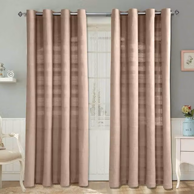Homescapes Cotton Rajput Ribbed Curtain Pair in Beige