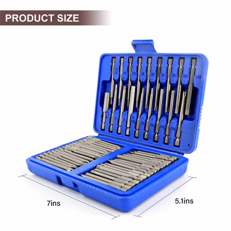 Nordara 50-Piece Long Reach Hex Torx Star Magnetic Screwdriver Bit Set in Silver