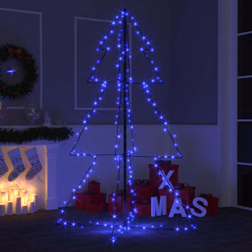 Berkfield Home Christmas Cone Tree with 200 LEDs for Indoor and Outdoor Use, Blue, W: 98 cm, H: 150 cm – 2