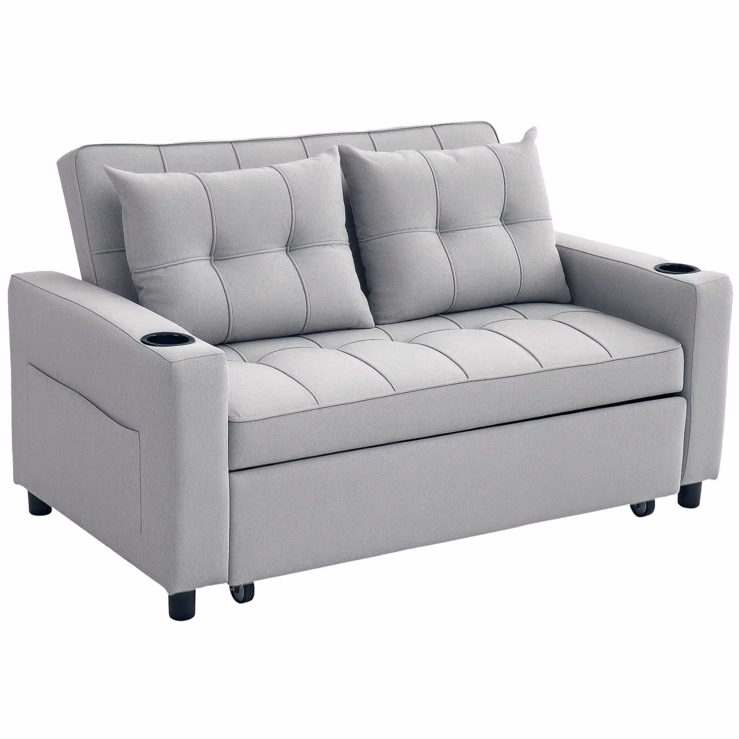 HOMCOM 2 Seater Pull Out Sofa Bed with Fabric Upholstery and Scatter Cushions in Light Grey – 2
