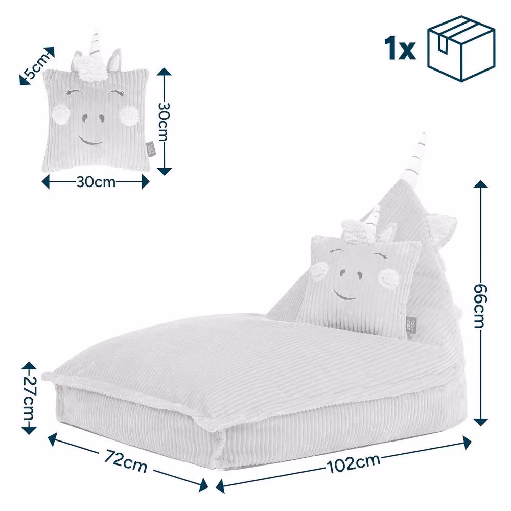 icon Kids Animal Print Bean Bag Lounger and Cushion Bundle in Lavender Corduroy – 2
