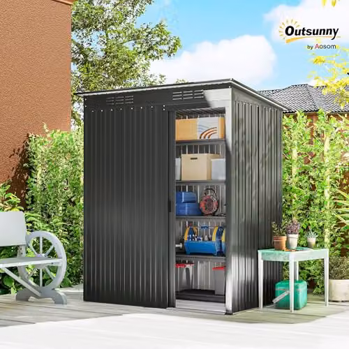 Outsunny Grey Metal Garden Storage Shed with Sliding Doors and Roof Vent – 2