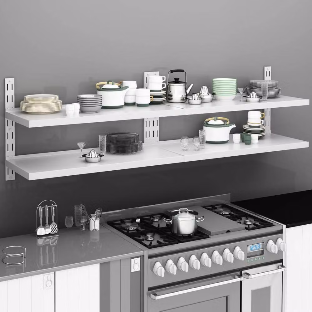 Berkfield Home 2-Tier Floating Wall Shelves, 2-Piece Set in Grey Stainless Steel, W: 200 cm, D: 30 cm – 2