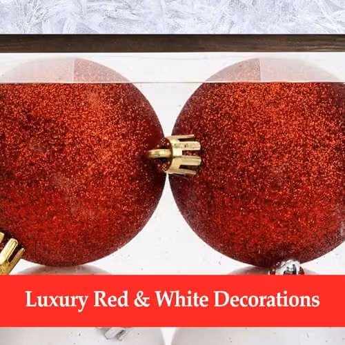 VFM e-Store Red, White and Gold Round Christmas Tree Baubles, 5cm (8 Pack) – 5