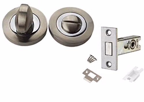 Golden Grace Toilet Thumb Turn and Dead Bolt Set in Silver Duo Chrome and Satin Nickel