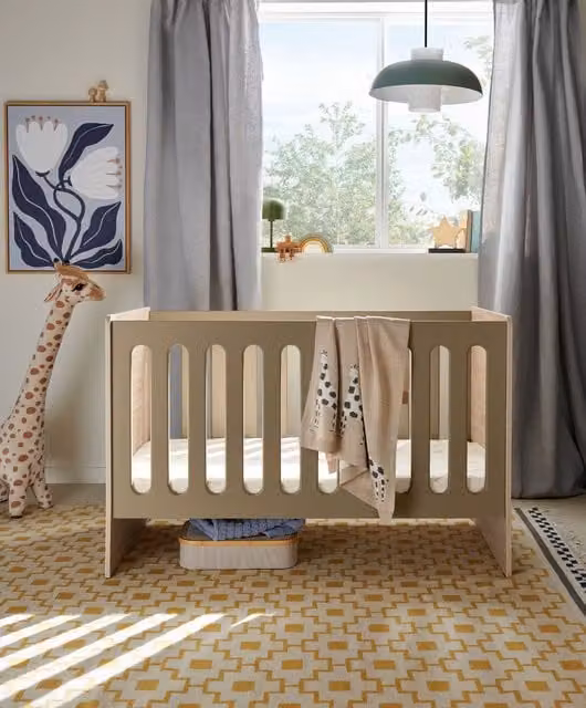 Mamas & Papas Vyne Cot in Mocha and Oak with Solid Wood Construction