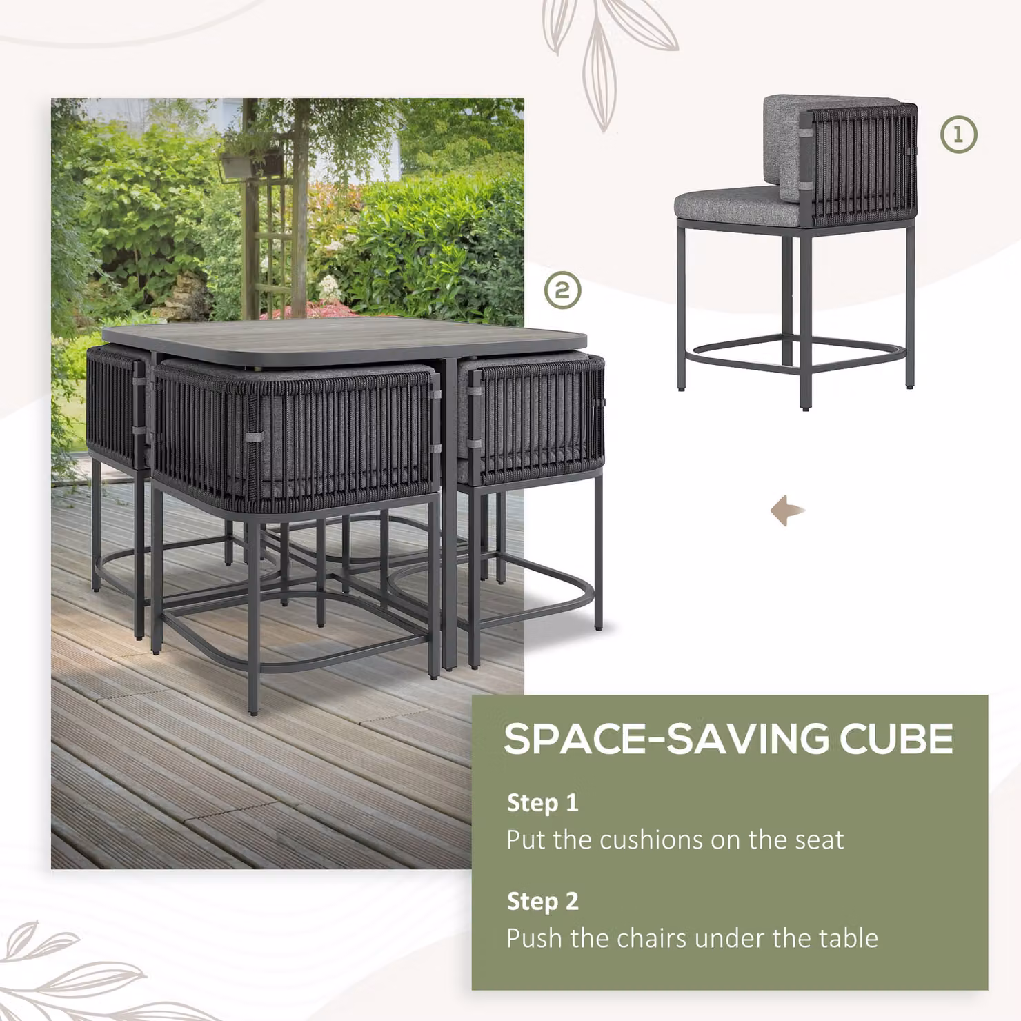 Outsunny 4-Seater Rattan Cube Garden Furniture Set with Cushions in Grey – 5