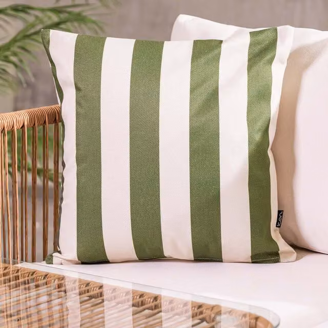 ICON Square Striped Outdoor Cushion in Green, W/D/H: 43 x 43 x 43 cm
