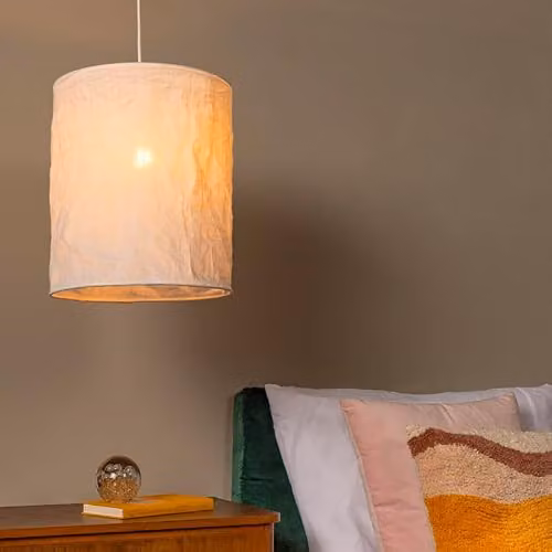Lucide Tissaja White Fabric Cylinder Pendant Light, Diameter: 30 cm, Height: 150 cm – 2