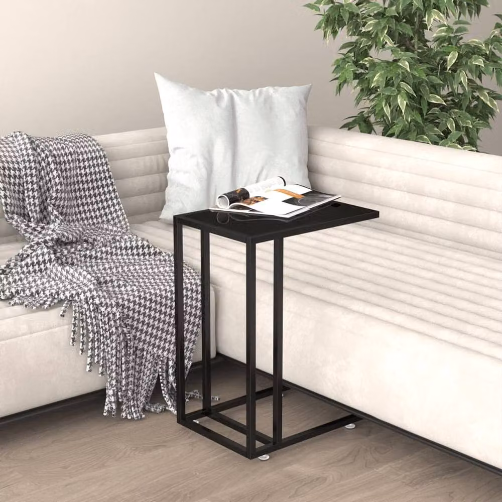Berkfield Home Stylish Computer Side Table in Black with Tempered Glass, W/D/H: 50 x 35 x 65 cm – 1