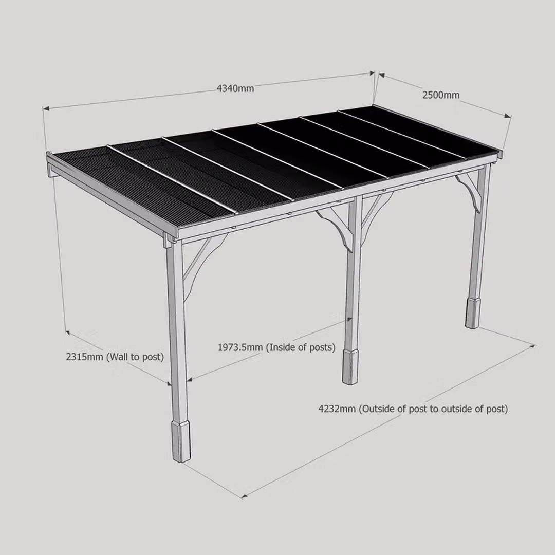 Rutland County Garden Furniture Ltd Wood Lean-to Pent Carport with Polycarbonate Roof, Rustic Brown, W: 434 cm, D: 250 cm, H: 270 cm – 3