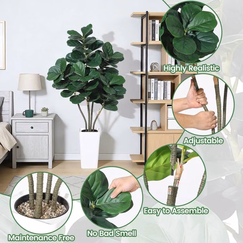VOGREX Artificial Fiddle Leaf Tree Faux Ficus Lyrata in Green – 4