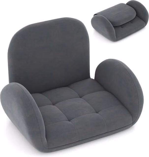 Gymax Grey Folding Floor Gaming Chair with Adjustable Backrest and Armrests