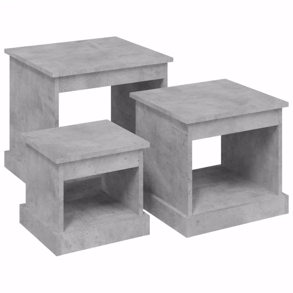 Berkfield Home Nesting Tables, 3 Piece Set in Concrete Grey, Modern Square MDF Design – 2