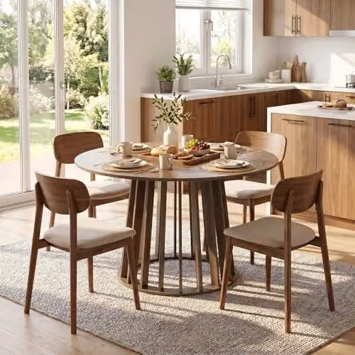 HOMCOM Modern Round Dining Table for 4 People, Brown, Diameter: 120 cm, Height: 75 cm – 6