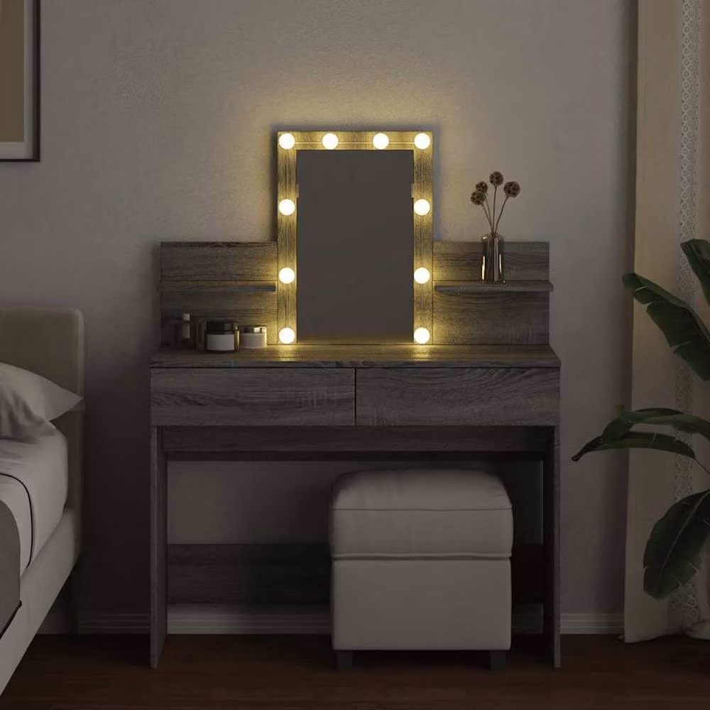 Berkfield Home Modern Grey Sonoma Dressing Table with Hollywood LED, W/D/H: 100 x 40 x 130 cm – 3