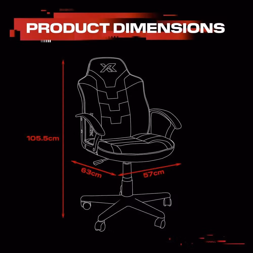 X Rocker Saturn Ergonomic Mid Back PC Gaming Chair in Red with Swivel Base and Armrests – 5