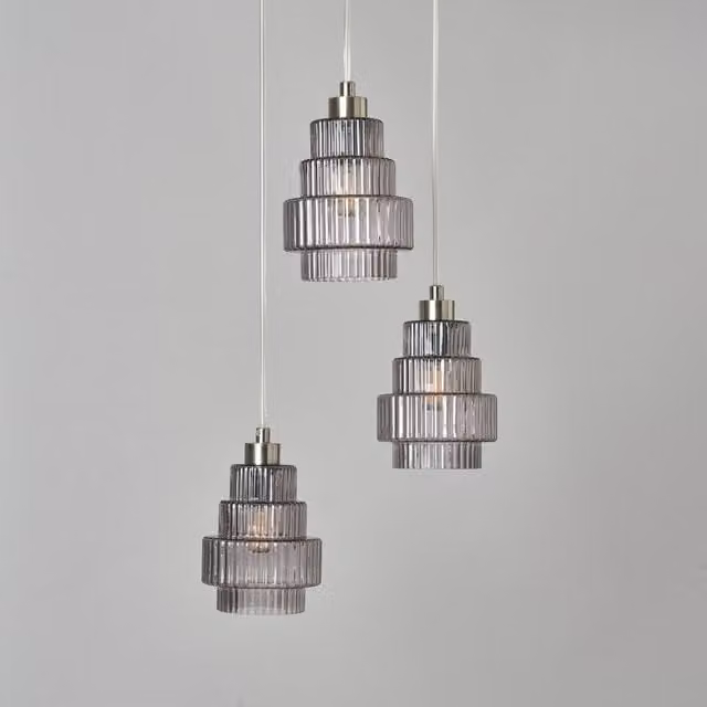 Litecraft Louisa Cluster Pendant Light with Smoke Glass Shades in Silver and Grey