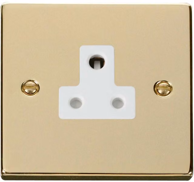 SE HOME Polished Brass 1 Gang 5A Round Pin Flush Socket in White