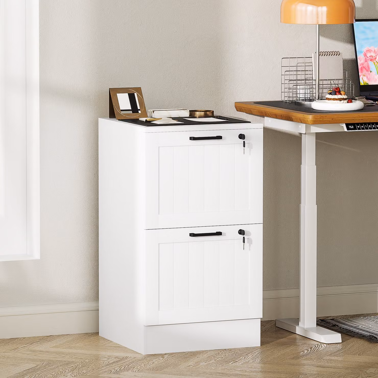 HOMCOM 2 Drawer White Filing Cabinet with Lock and Adjustable Hanging Bars for A4 and Letter Size Files – 2