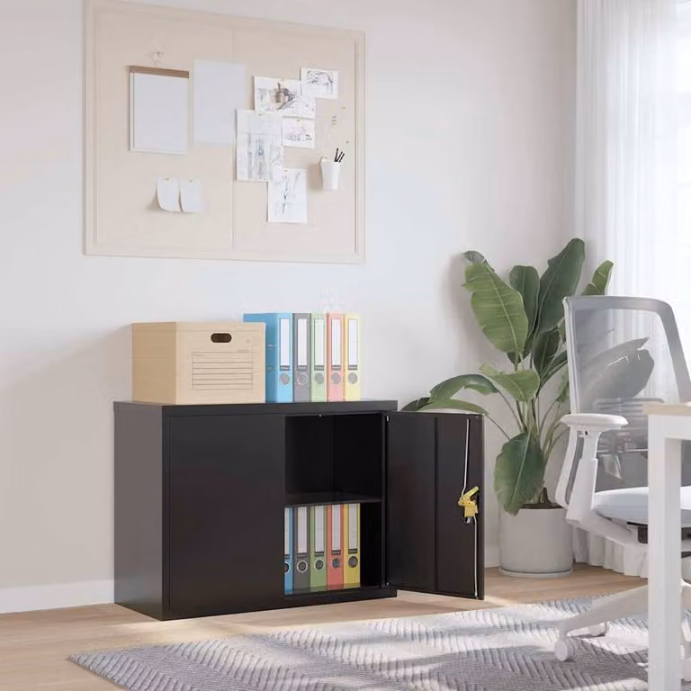 Berkfield Home Durable Metal File Cabinet in Black with Adjustable Shelves and Lock, W/D/H: 90 x 40 x 70 cm