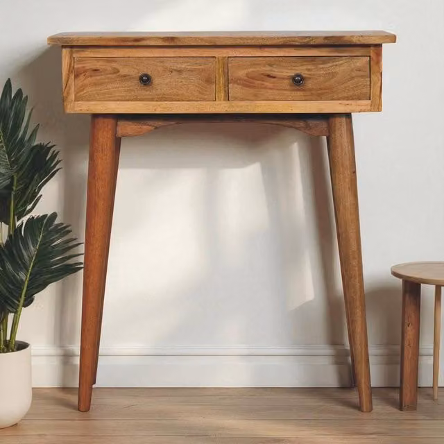 STILVORA Mid-Century Mango Wood Console Table in Brown