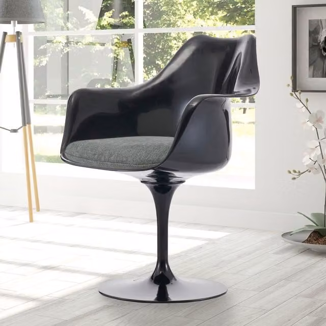 Fusion Living Black Tulip Swivel Armchair in Grey Velvet with Metal Frame