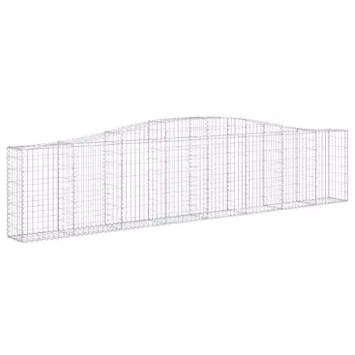 vidaXL Set of 7 Arched Gabion Baskets in Silver Galvanised Steel, W/D/H: 400 x 30 x 80/100 cm